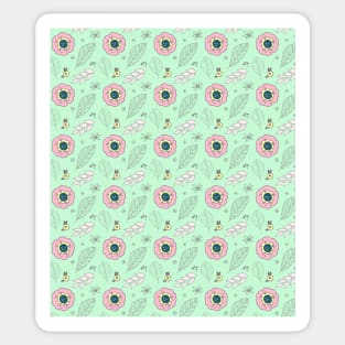 Mint Pink Spring Flowers Illustration Sticker